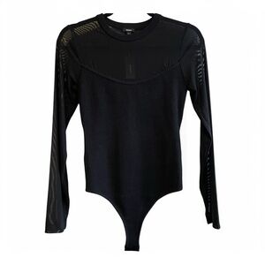 NWT Express Black Rib Knit Sweater / Square Neck Sheer Bodysuit Sz Small